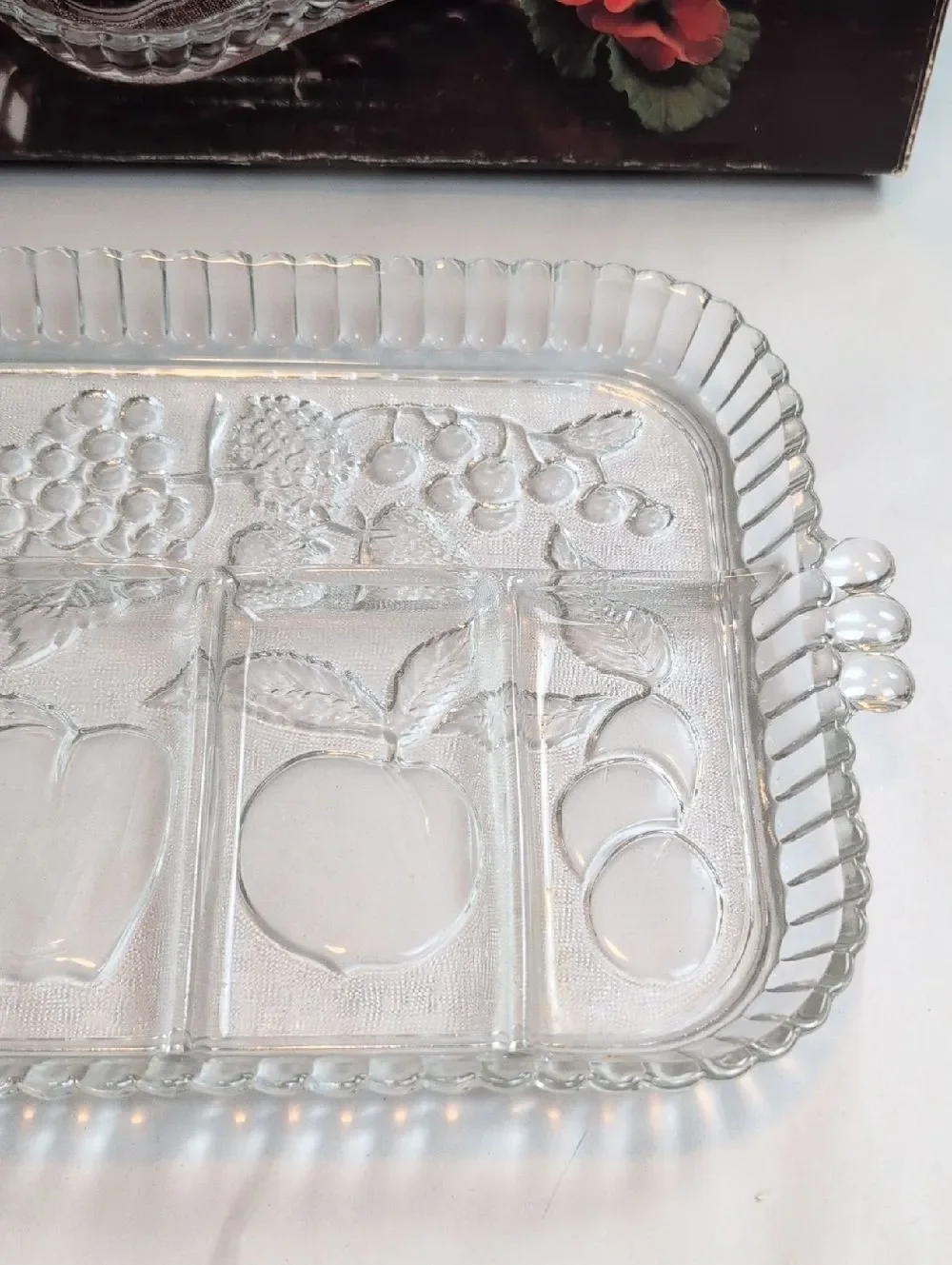 Indiana Glass Five Part Relish Glass Serving Tray Vintage Original Box
